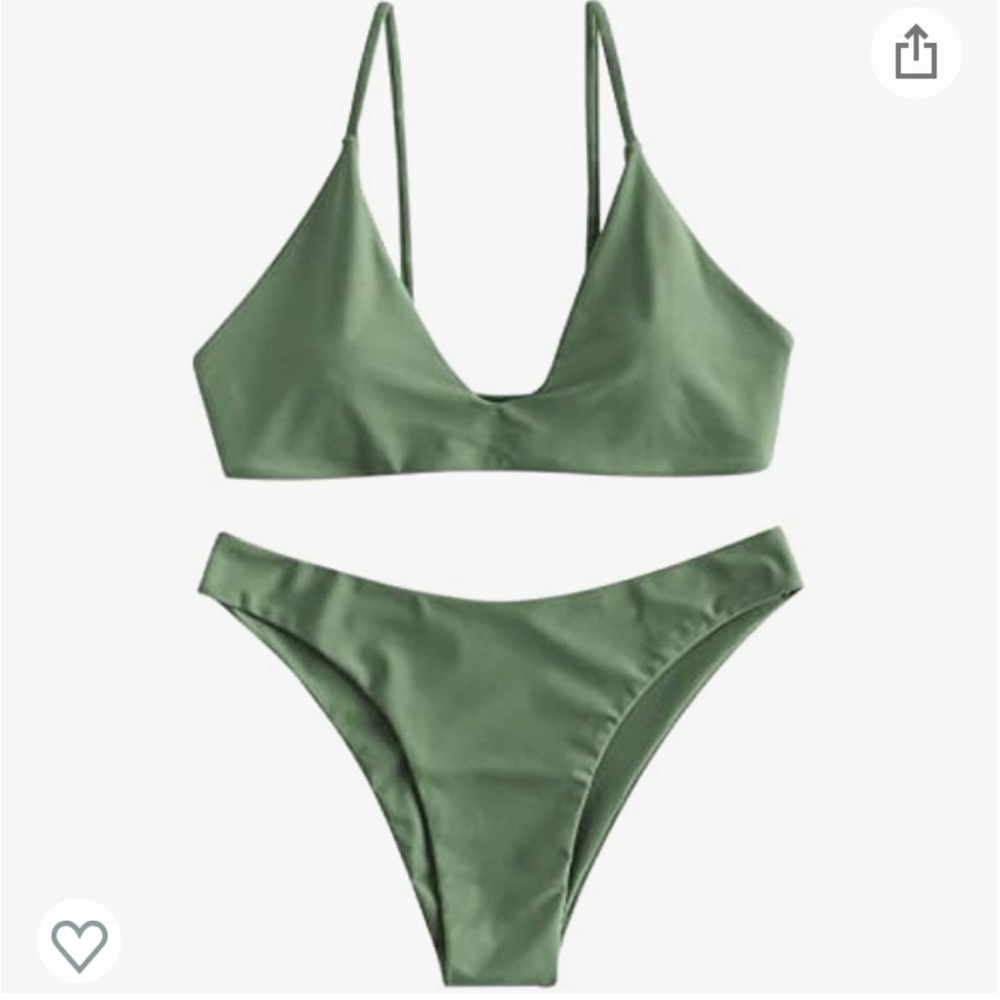 Zaful Olive Green Minimal Bikini Set